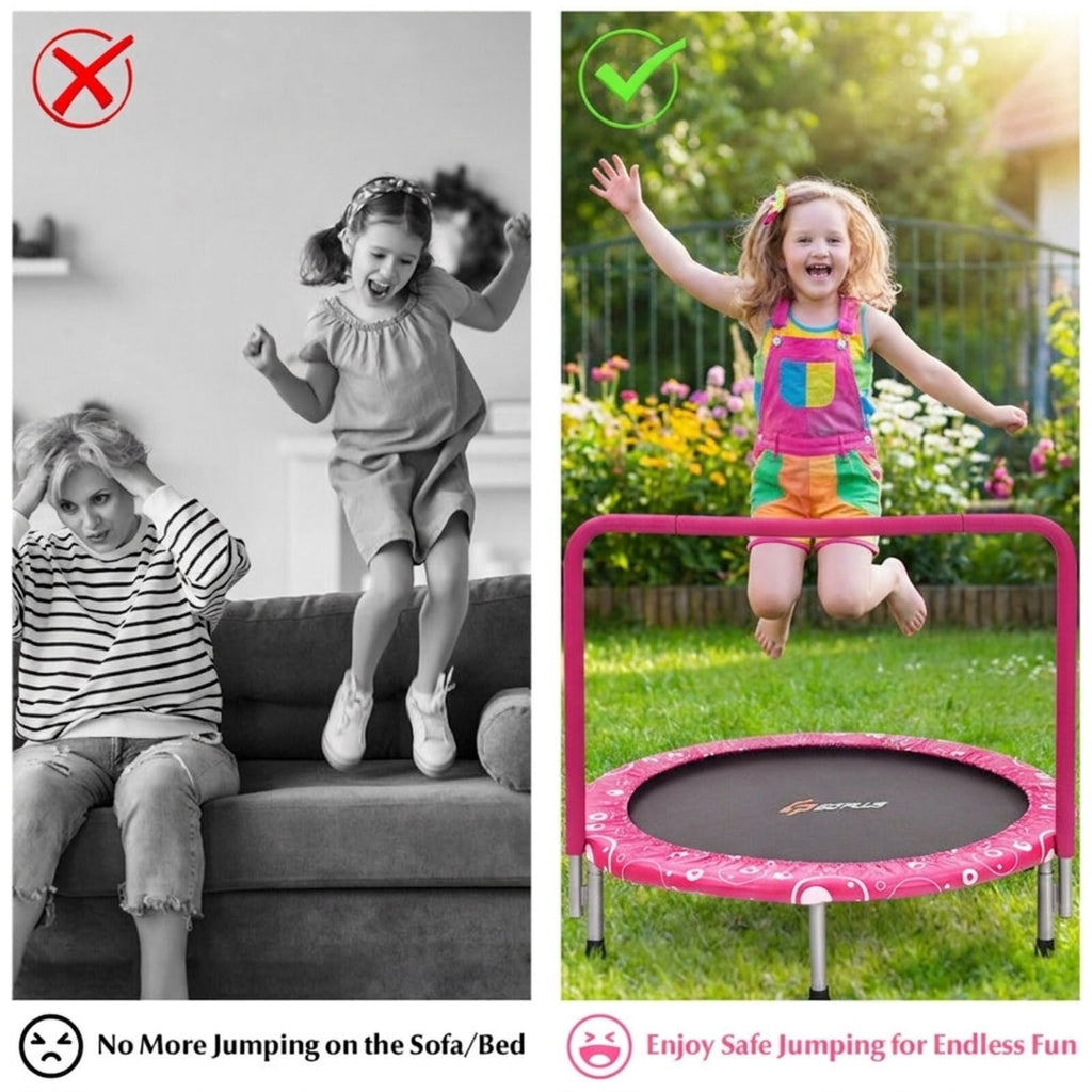 Redsmile 36 Inch Kids Trampoline Mini Rebounder with Full Covered Handrail, Pink