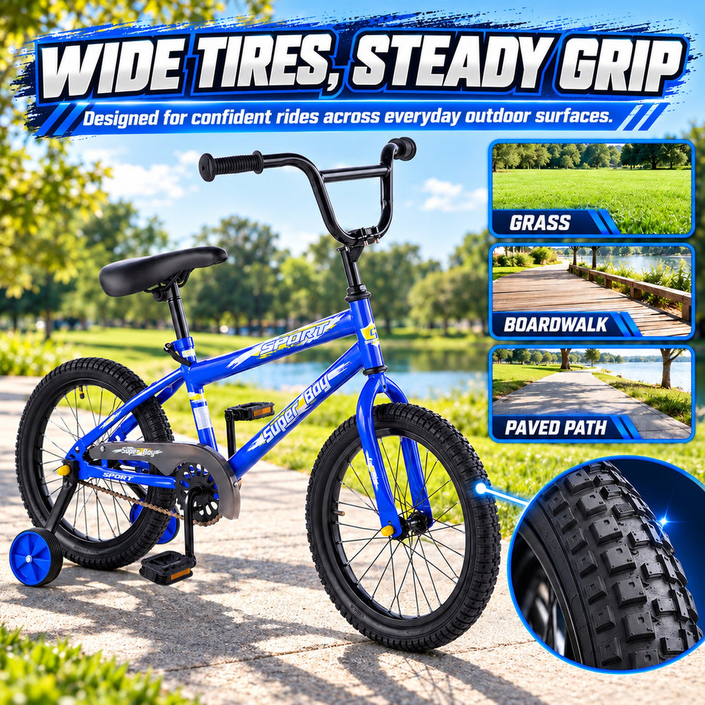 Redsmile 18 Inch Kids Bike with Training Wheels, Boys and Girls Bicycle, Ages 3-8, Blue