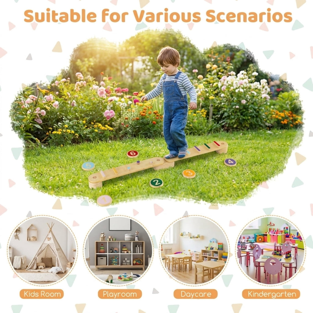 Redsmile Kids Balance Beam Set, Wooden Balance Boards with Stepping Stones, Toddler Balance and Coordination Toy, Multicolor