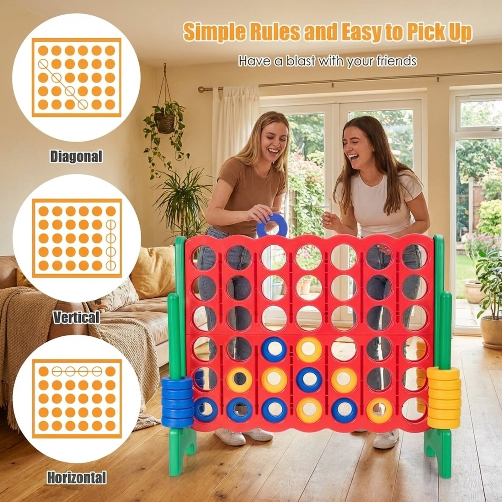 Redsmile Jumbo 4-to-Score Giant Game Set with 42 Jumbo Rings and Quick-Release Slider-Green Green - Outdoor Backyard Lawn Party Game for Kids Adults