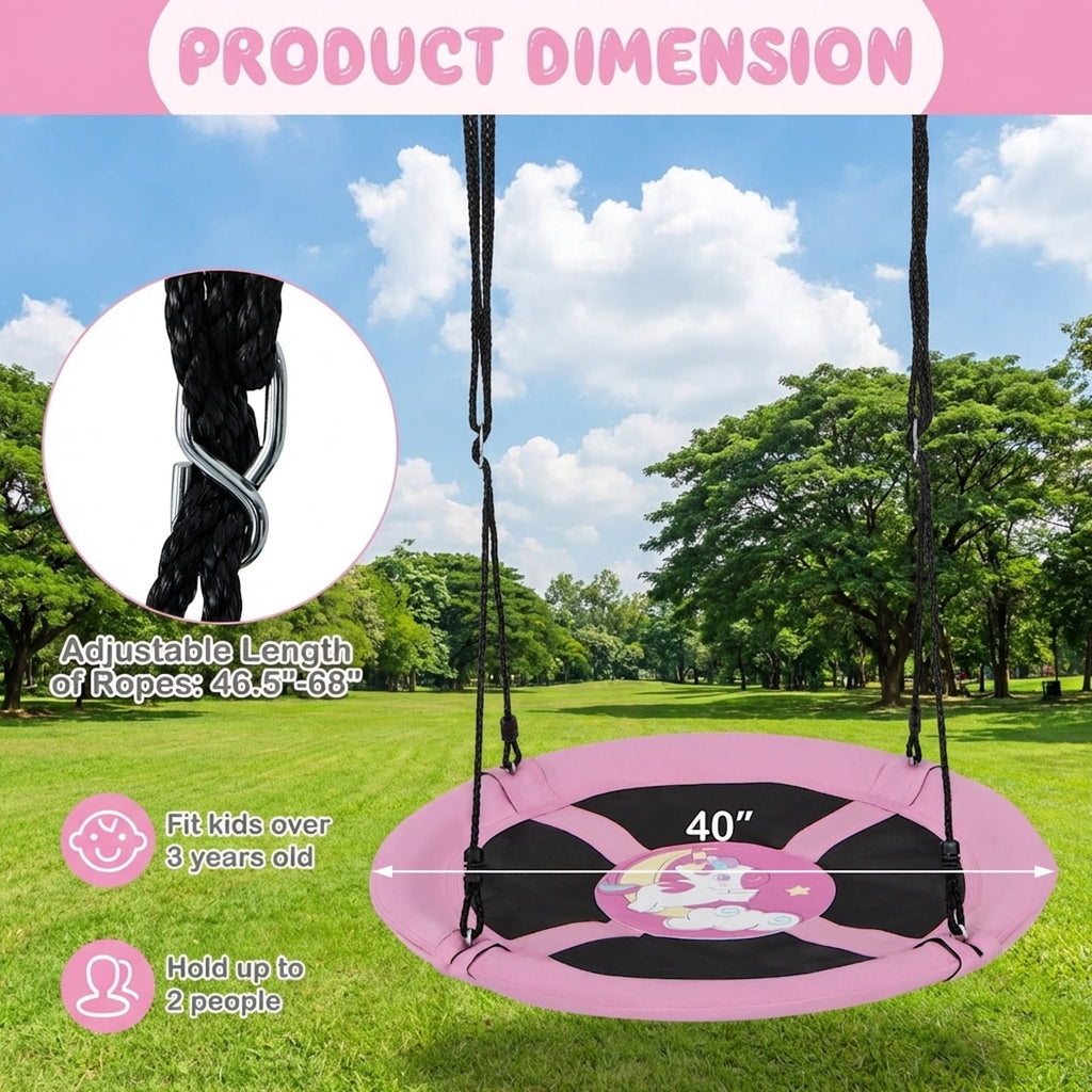 Redsmile 40 Inches Saucer Tree Swing Round with Adjustable Ropes and Carabiners - Pink - Backyard Play