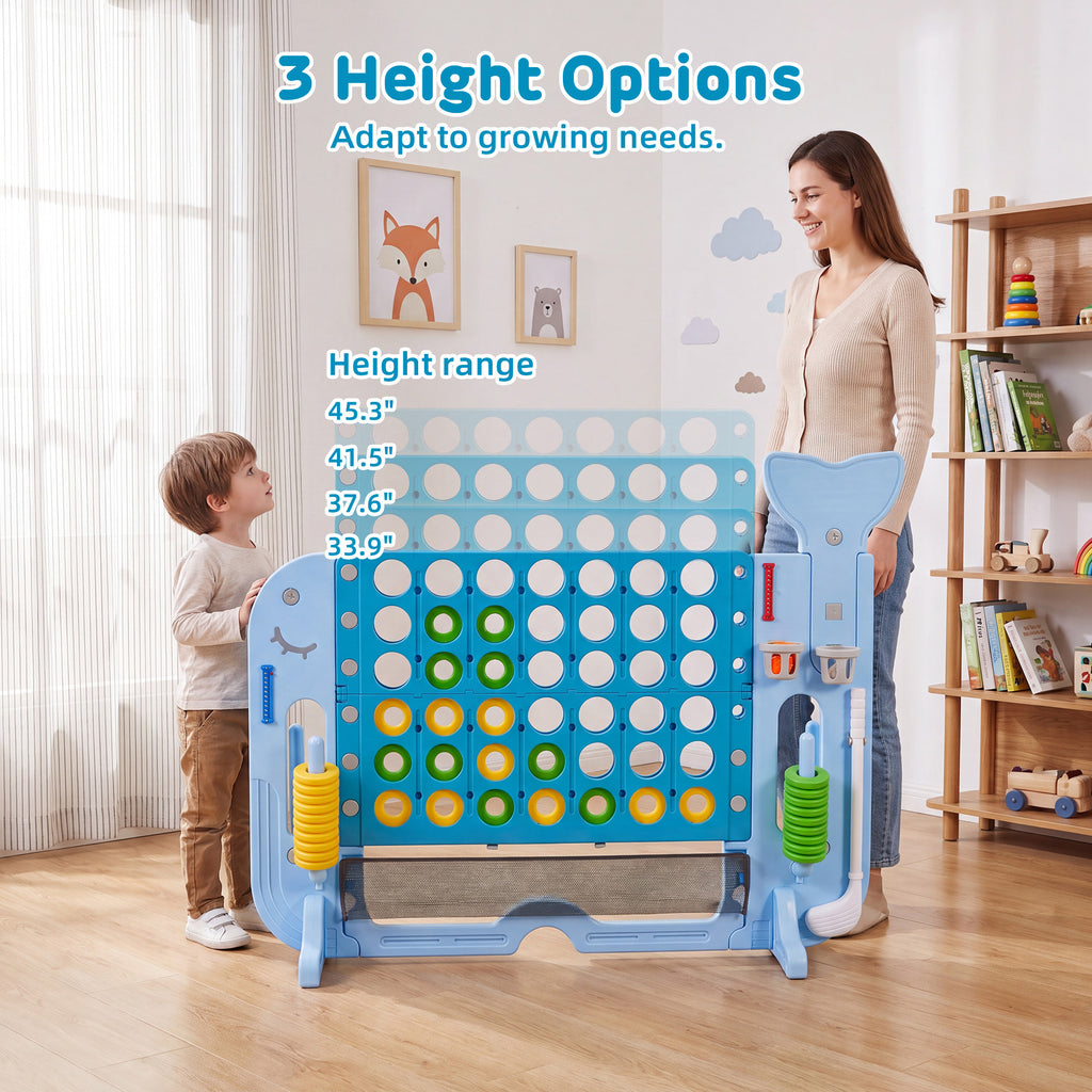 Redsmile Giant 4 in a Row Game Set, 4-in-1 Outdoor Yard Games for Kids Adults with Ring Toss, Basketball, Golf, 4-Level Adjustable Height, Family Backyard Party Games