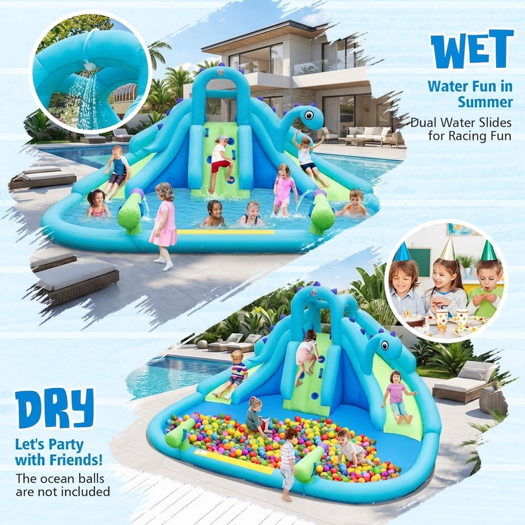 Redsmile Inflatable Water Slide with Dual Slides and Large Splash Pool (Without Blower) - Multicolor