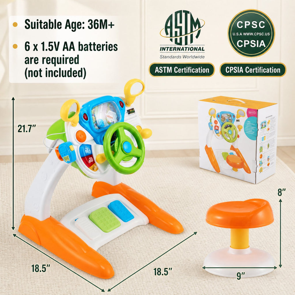 Redsmile Kids Steering Wheel Pretend Play Toy with Lights and Sounds for Toddler Boys Girls