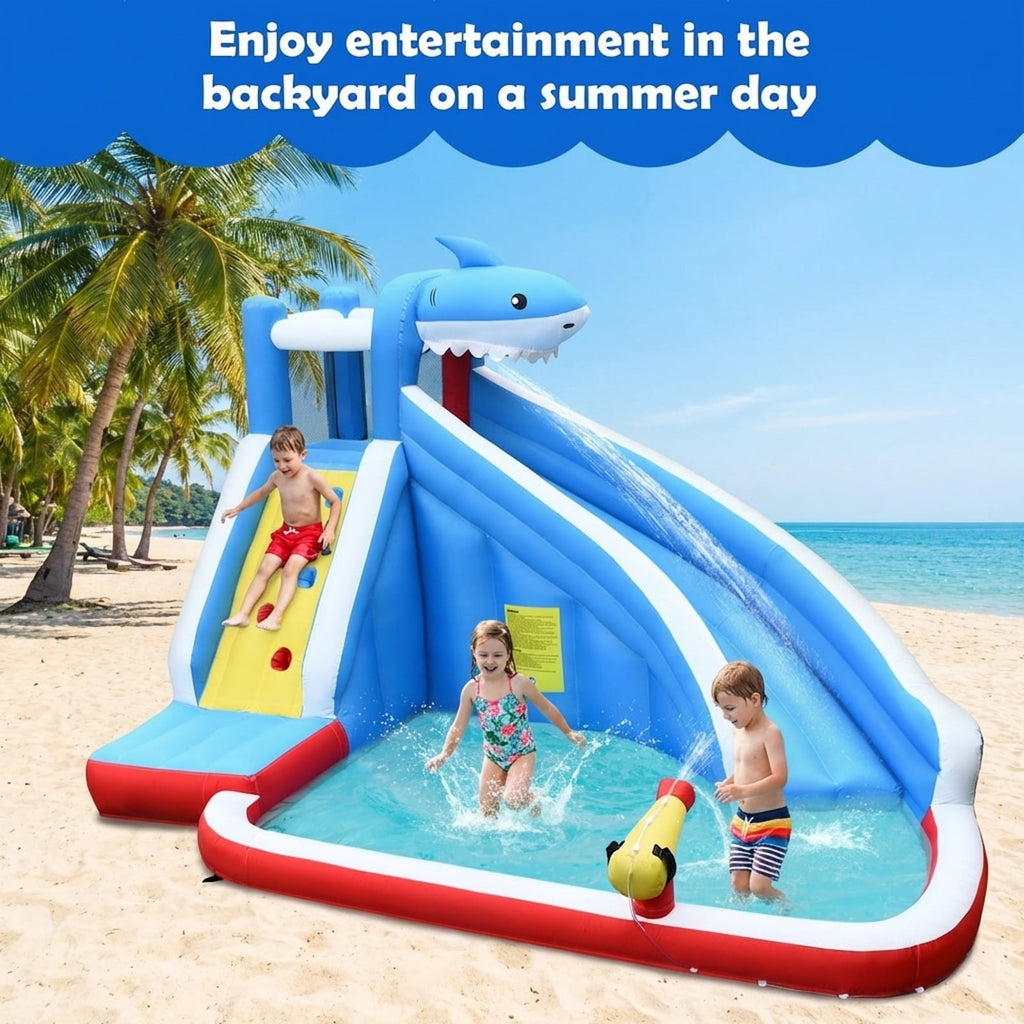 Redsmile 4-in-1 Inflatable Water Slide Park with Splash Pool Climbing Wall Water Cannon for Kids Aged 4-12 Outdoor Backyard Water Play - Multicolor