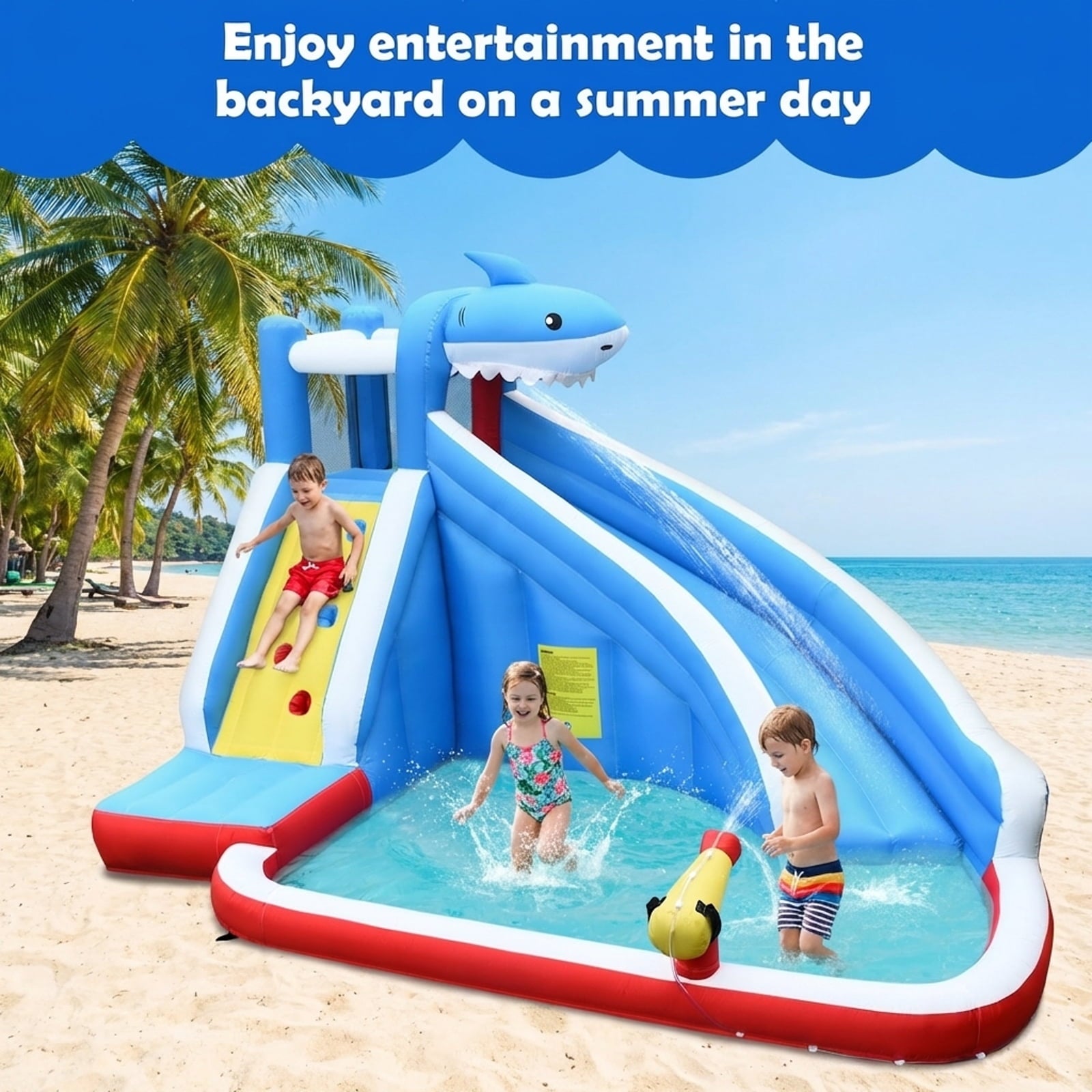 Redsmile 4-in-1 Inflatable Water Slide Park with Splash Pool Climbing Wall Water Cannon for Kids Aged 4-12 Outdoor Backyard Water Play - Multicolor