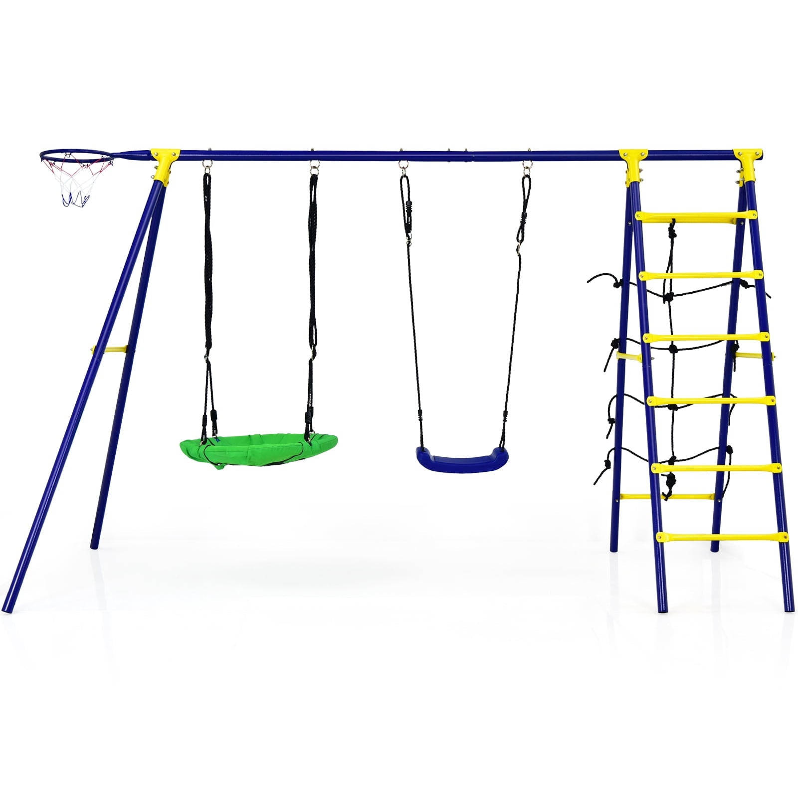 Redsmile 5-In-1 Outdoor Kids Swing Set with A-Shaped Metal Frame and Ground Stake - Blue - Backyard Play