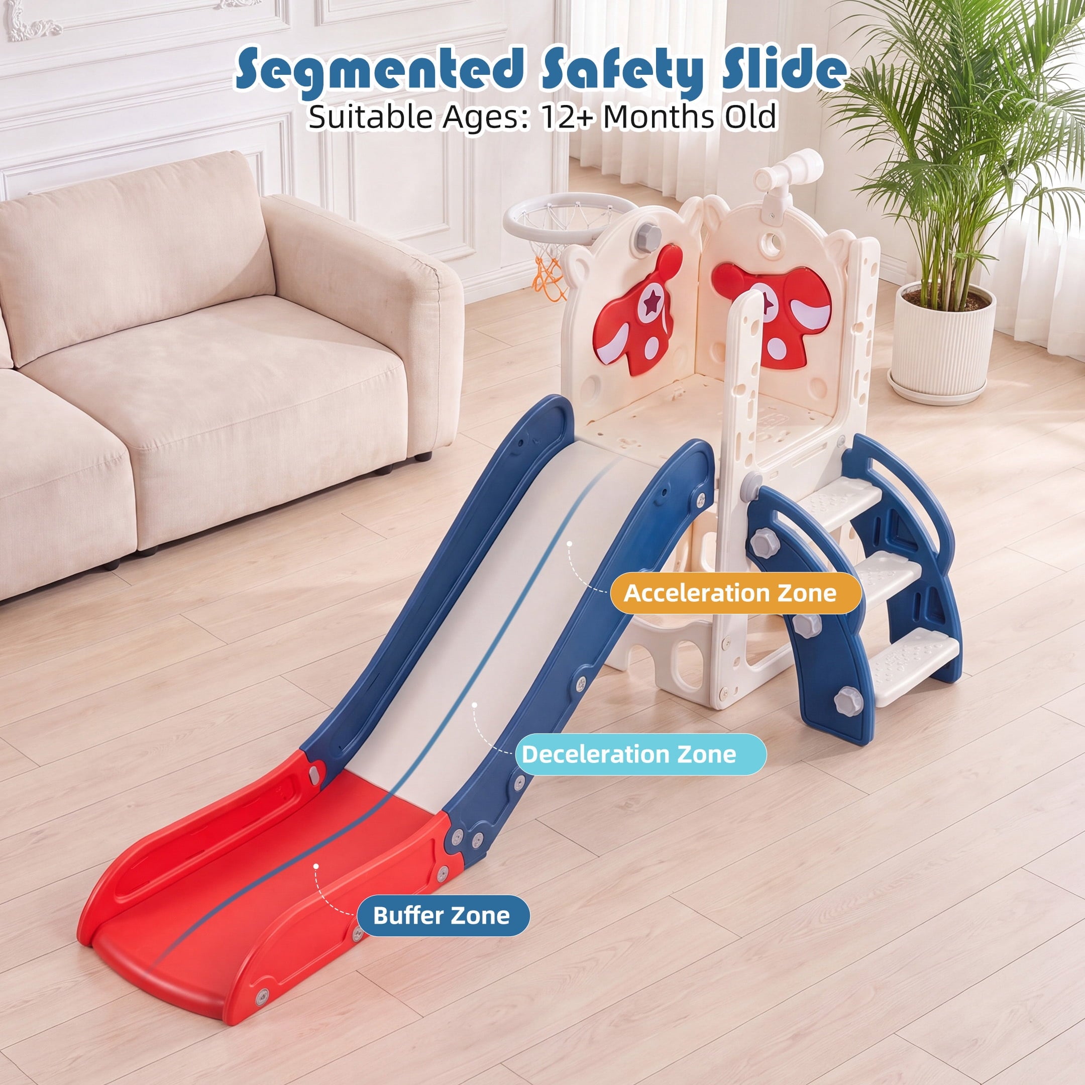 Redsmile 7-in-1 Toddler Slide with Climber and Basketball Hoop, Foldable Indoor Outdoor Kids Slide Playset with Golf Set
