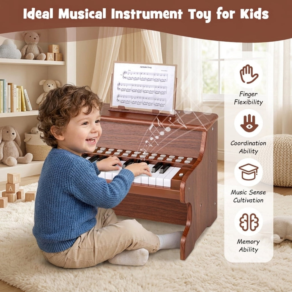Redsmile 25-Key Kids Piano Keyboard with Adjustable Speed and Record Function for Kids Age 3 and Up to Learn Their First Songs, Brown