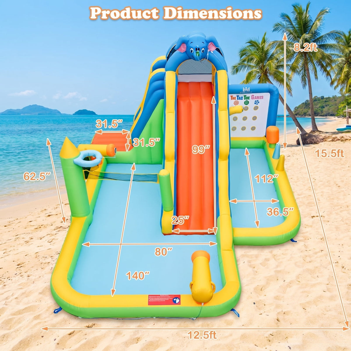 Redsmile Inflatable Water Slide with Splash Pool and Climbing Wall for Oudoor Indoor without Blower