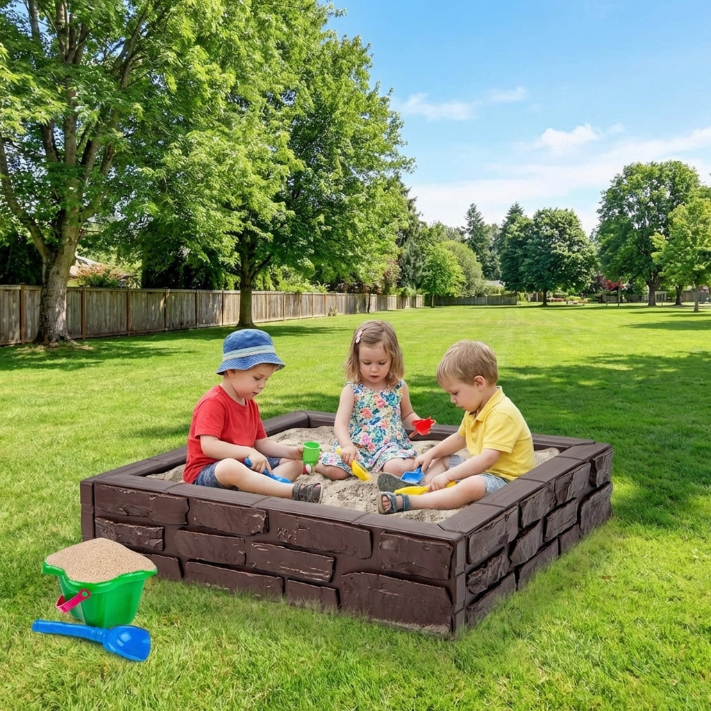 Redsmile 2-In-1 HDPE Kids Sandbox with Cover and Bottom Liner - Brown - Outdoor Play - Garden Toy - Backyard Fun