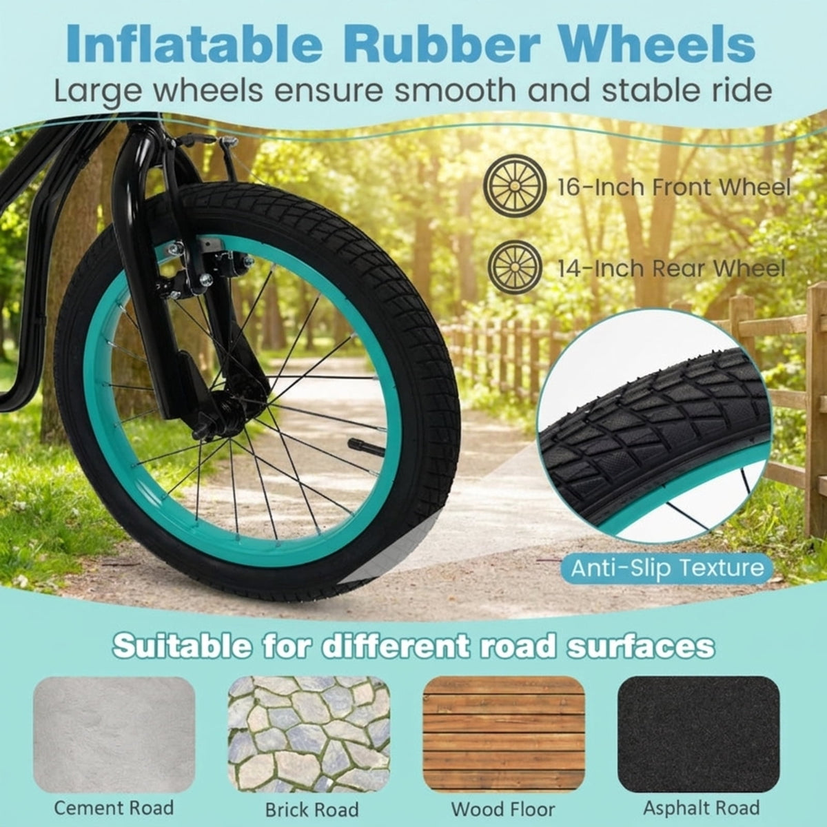 Redsmile Kids Scooter for Ages 8 and Up, Youth Scooter with 16/14 Inch Inflatable Wheels and Adjustable Handlebar, Big Wheel Scooter, Black