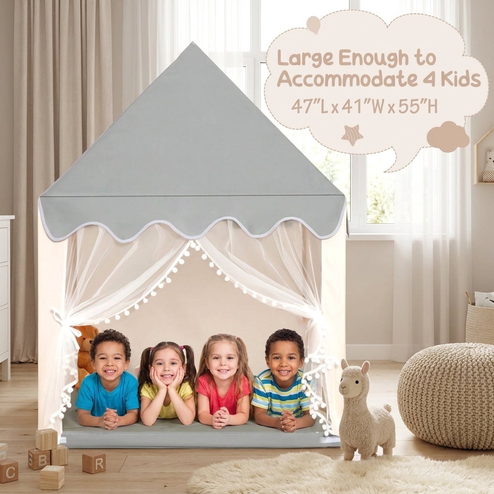 Redsmile Kids Large Play Castle Fairy Tent with Mat, Beige