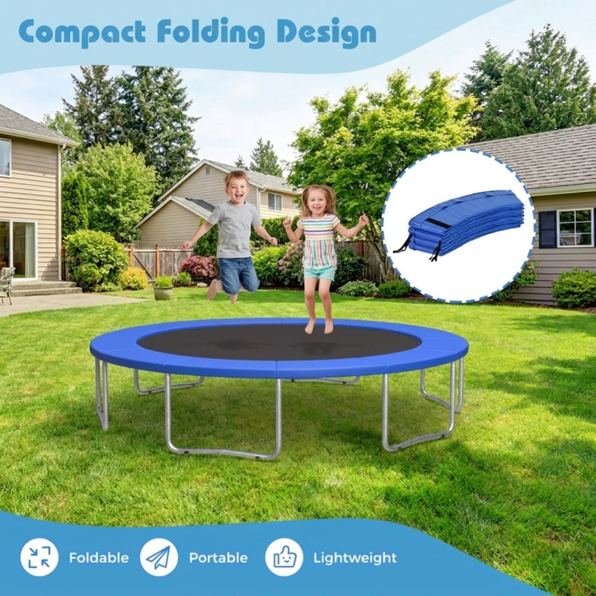Redsmile 12 Feet Trampoline Pad Replacement Safety Pad with Fixing Straps, Blue