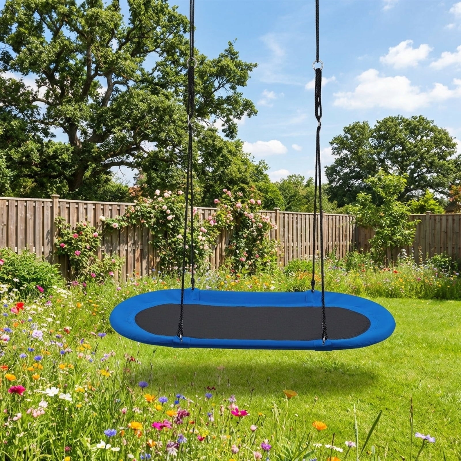 Redsmile 60 Inch Saucer Surf Outdoor Adjustable Swing Set-Blue+Black Blue - Outdoor Backyard Tree Swing for Kids and Adults