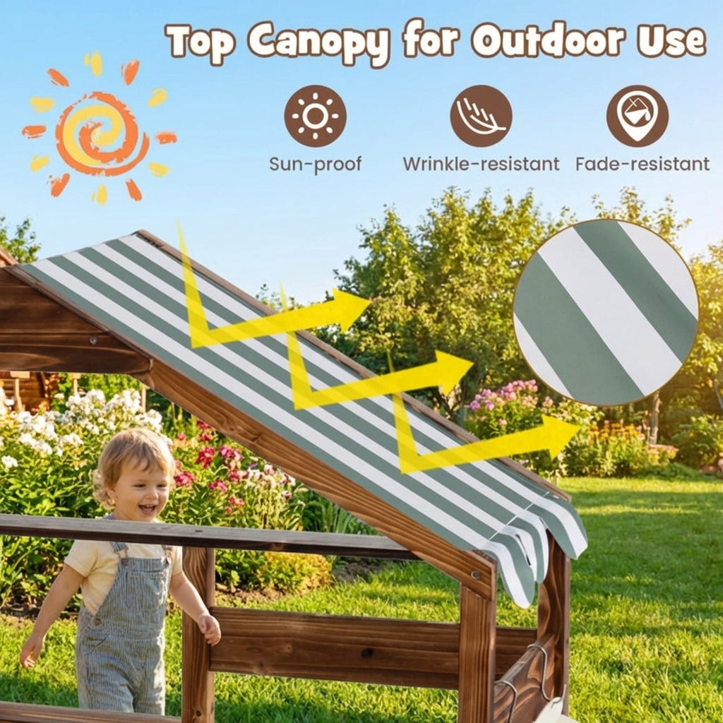 Redsmile Mud Kitchen for Kids Outdoor, Solid Fir Wood Play Kitchen with Canopy Sink Faucet 4 Stoves and Chalkboard, Toddler Outdoor Playset for Backyard Garden, Ages 3-7, Natural