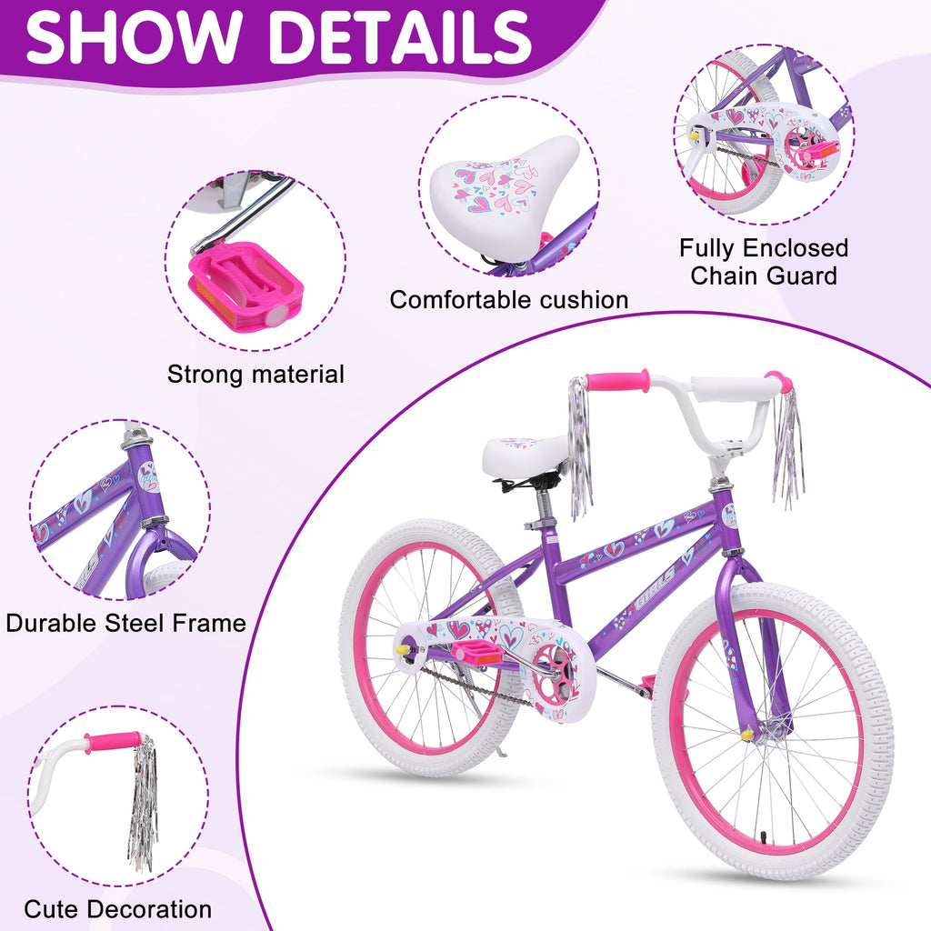 Redsmile 20 in. Kids Bike, Bicycle for Girls and Boys Ages 6-12 Years, Purple