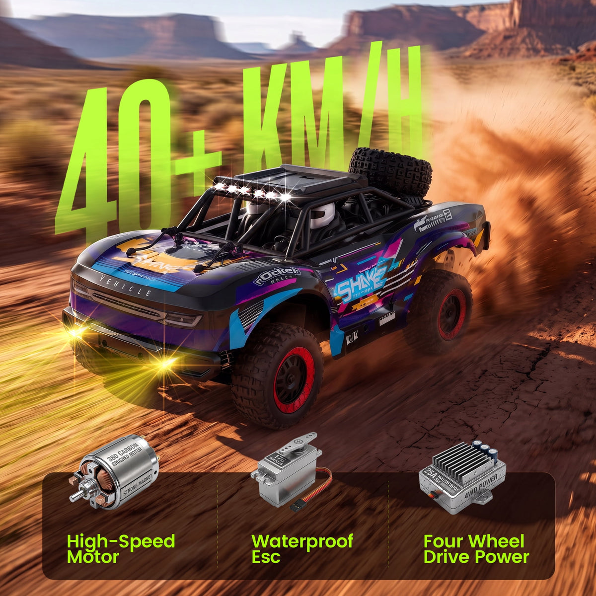 Redsmile 1:18 Fast RC Cars,30 MPH High Speed 4WD Off-Road Remote Control Car with 2 Batteries,2.4 GHz All Terrain RC Truck with LED Lights,Gift for Adults Teens
