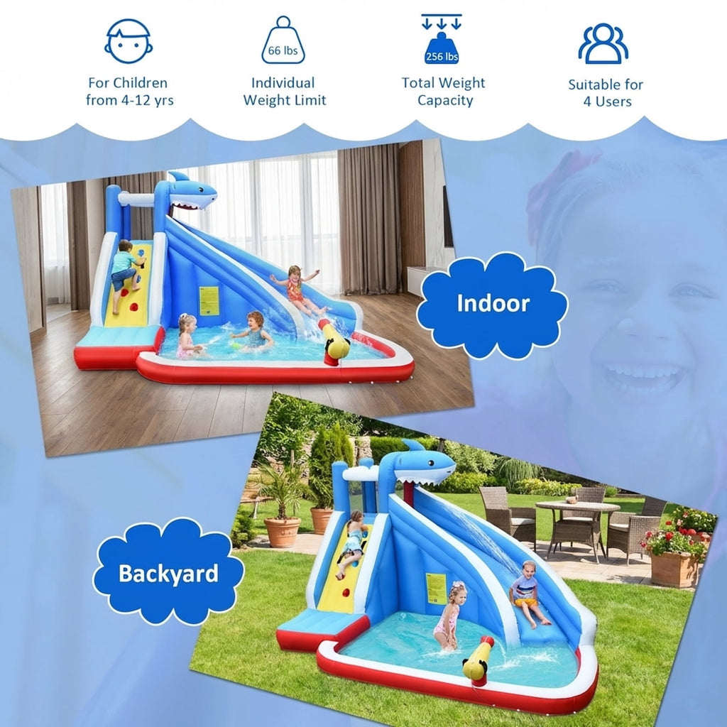 Redsmile 4-in-1 Inflatable Water Slide Park with Splash Pool Climbing Wall Water Cannon for Kids Aged 4-12 Outdoor Backyard Water Play - Multicolor