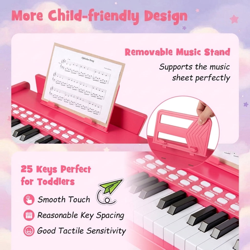 Redsmile 25 Key Kids Piano Keyboard with Record Playback and Adjustable Speed for Beginners Ages 3 and Up, Pink