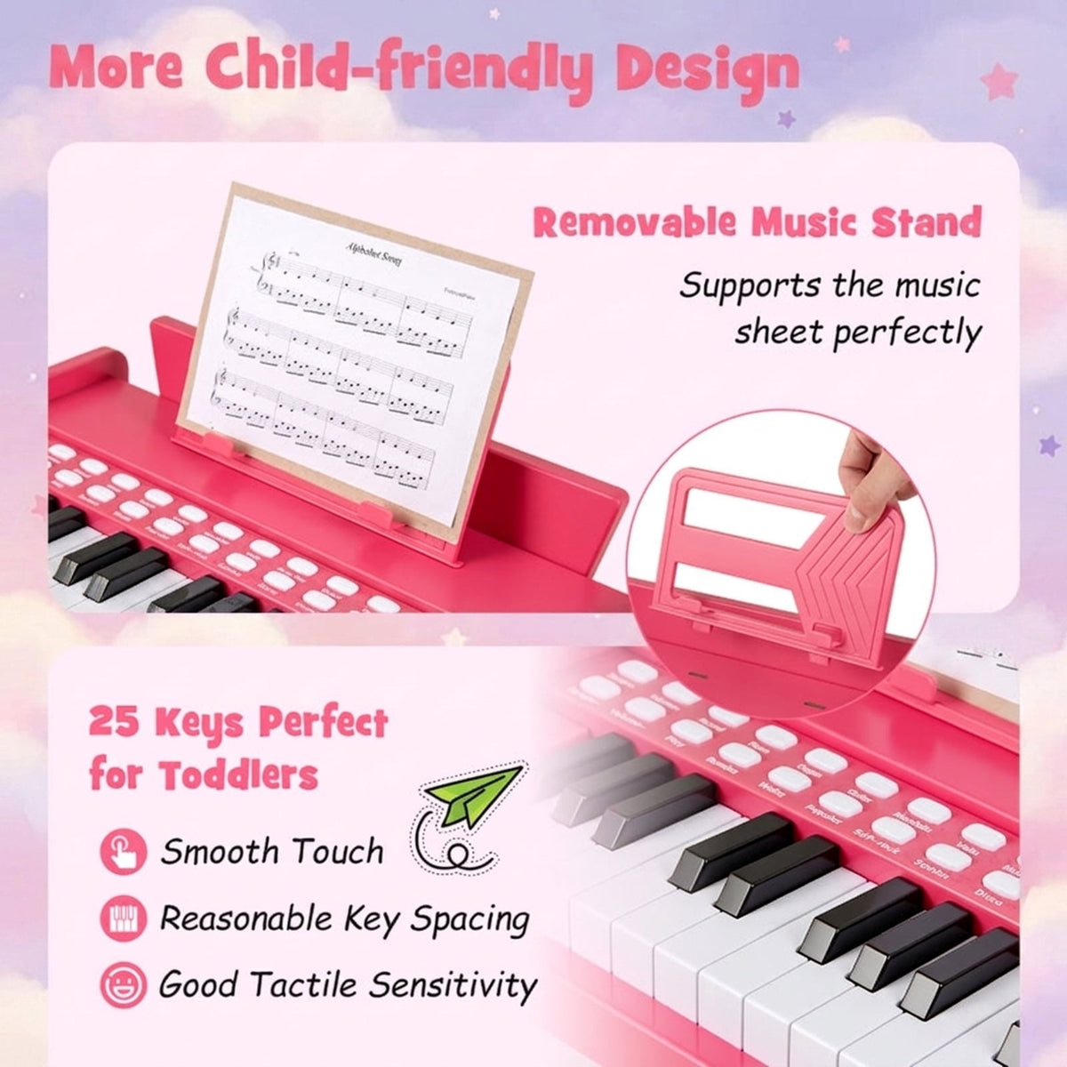 Redsmile 25 Key Kids Piano Keyboard with Record Playback and Adjustable Speed for Beginners Ages 3 and Up, Pink