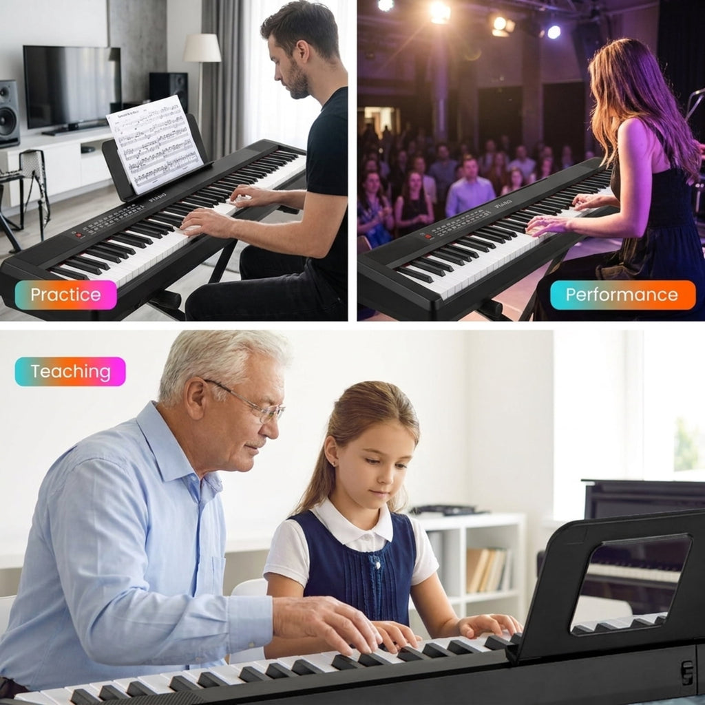 Redsmile 88 Key Foldable Digital Piano Keyboard with Wireless MIDI Dual Speakers and 1000 Rhythms for Beginners, Black