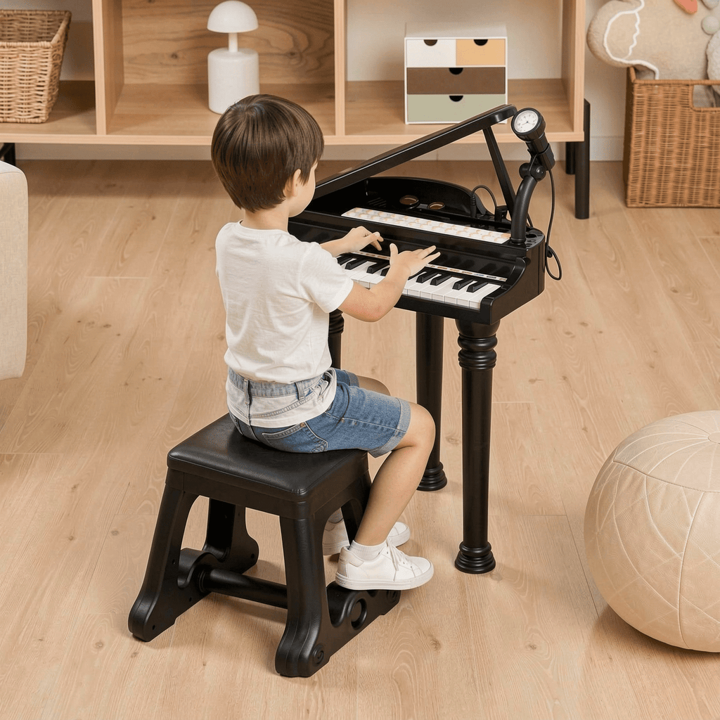 Redsmile 31-Key Kids Piano Keyboard with LED Light-Up Keys and Microphone for Beginners and Young Musicians, Black