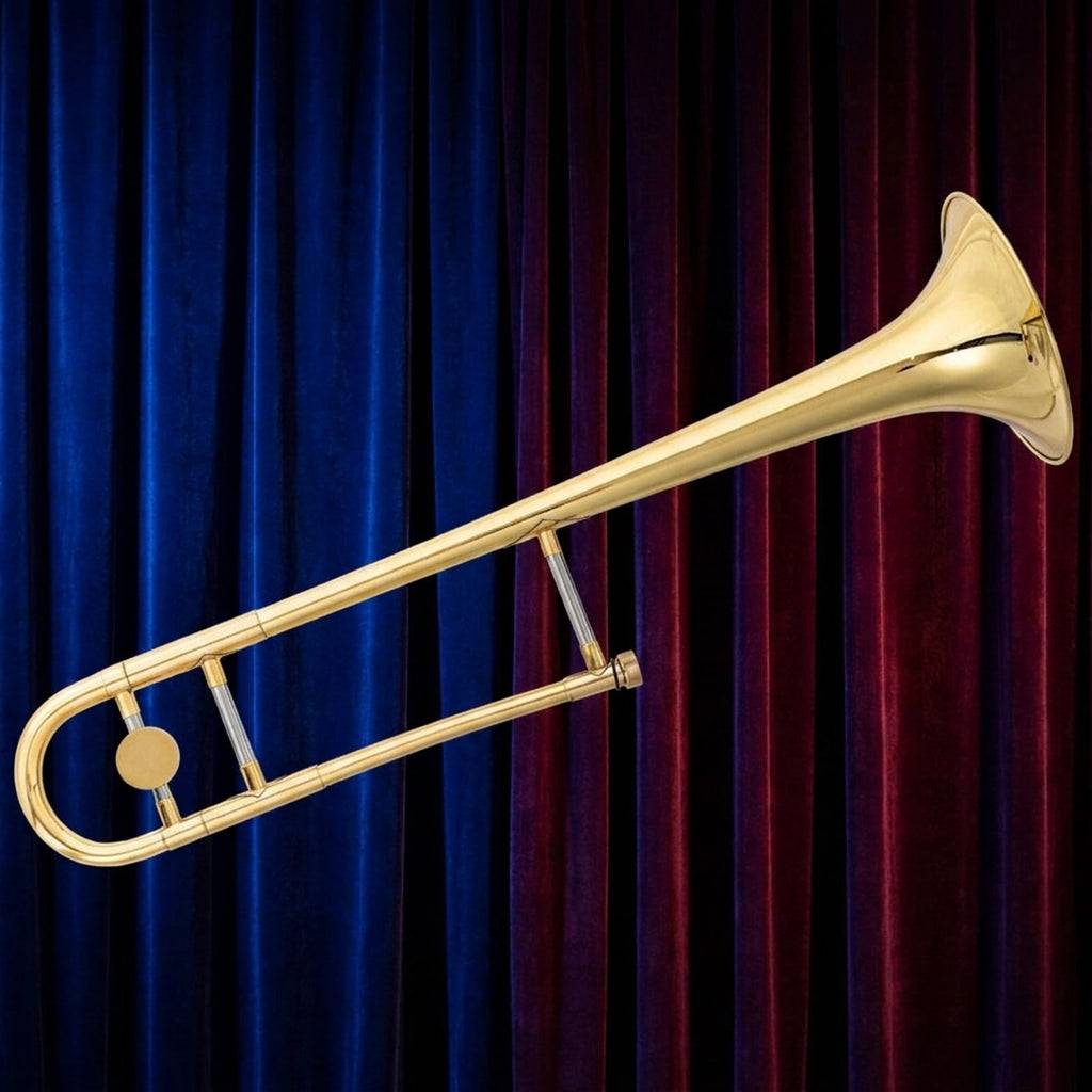 Redsmile B-Flat Tenor Trombone Beginner Set with Brass Body and Standard Mouthpiece and Padded Carrying Case for Students, Gold