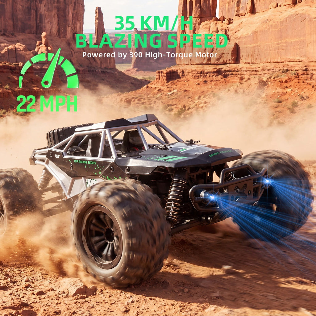 Redsmile Remote Control Car 1:16 Scale 4WD Off-Road RC Truck with 22 MPH Speed, All-Terrain Monster Truck with LED Headlights and Rechargeable Battery, Ready to Run Toy Gift for Boys and Kids