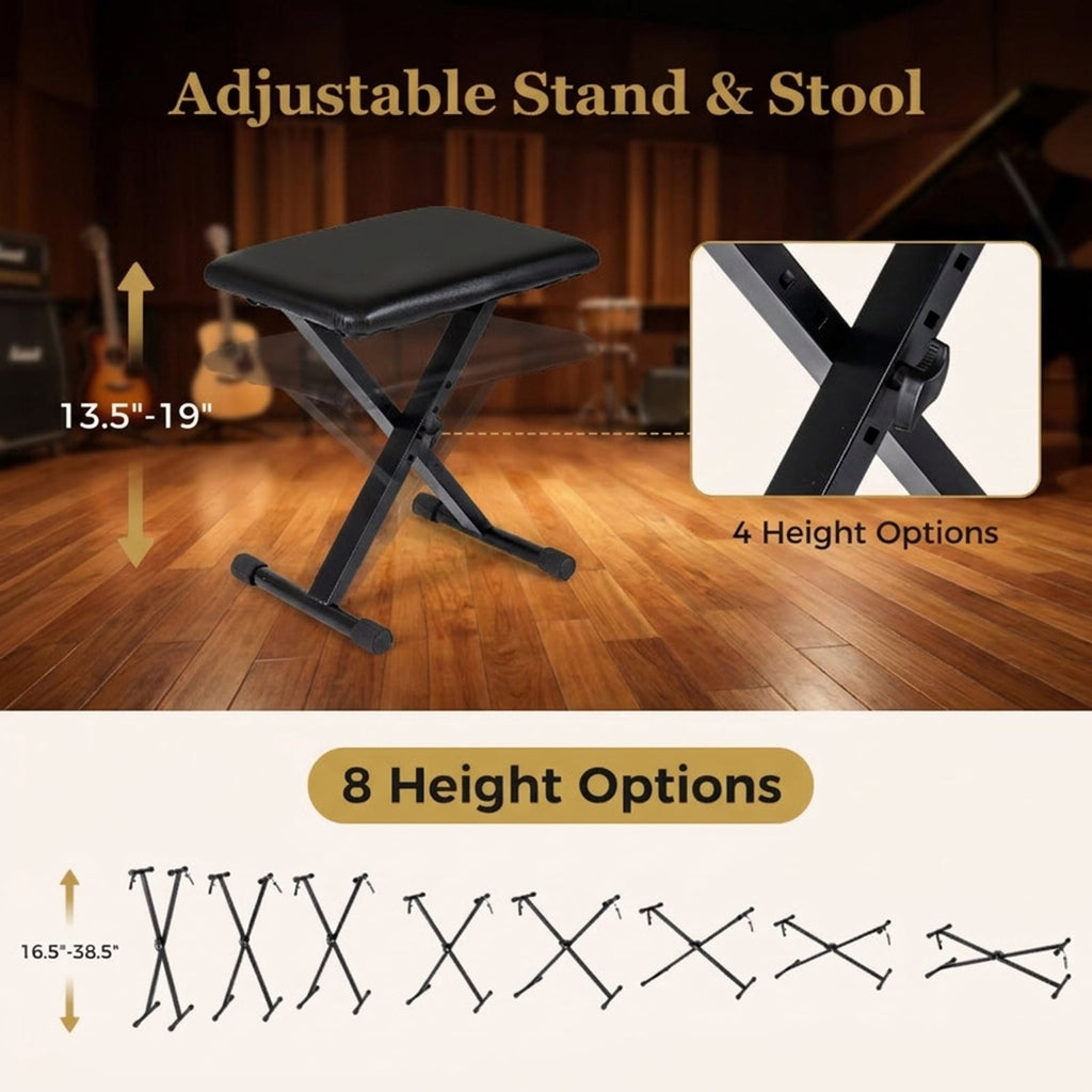 Redsmile 88-Key Electric Keyboard Piano with Adjustable Stand, Stool, Sustain Pedal and Carrying Bag, Full-Size Digital Piano Set for Beginners, Black
