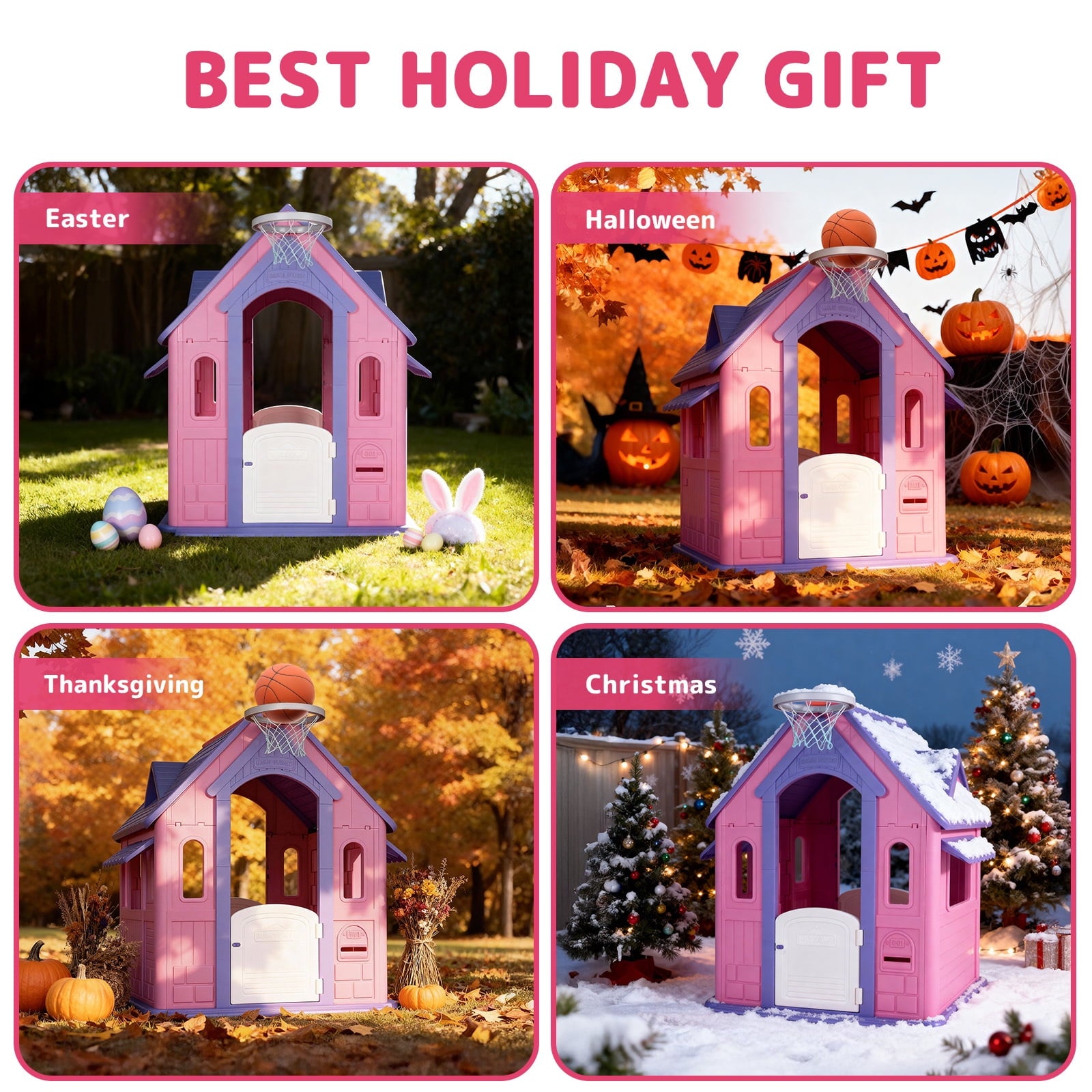 Redsmile Playhouse for Kids,Kids Playhouse with Basketball Ring Toss Play and DIY Stickers, Activity Center Game House for Indoor Outdoor,Gift for Girls Boys