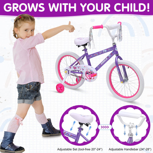 Redsmile 18 in. Kids Bike with Training Wheels, Bicycle for Girls and Boys Ages 3-8 Years, Purple