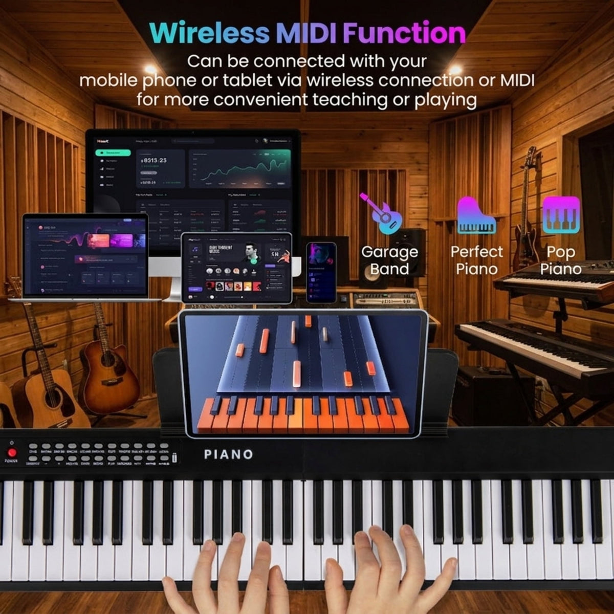 Redsmile 88 Key Foldable Digital Piano Keyboard with Wireless MIDI Dual Speakers and 1000 Rhythms for Beginners, Black