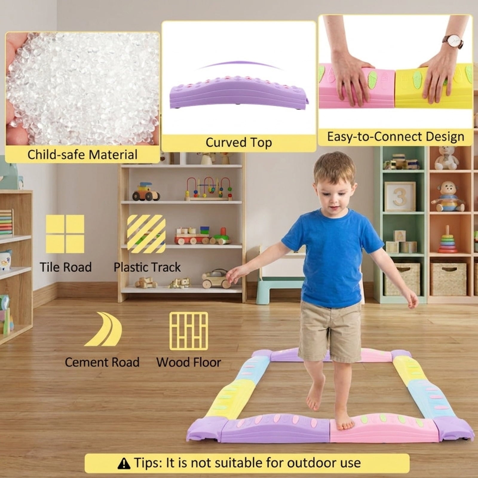 Redsmile Kids Balance Beam, Wavy Balance Beam Set with Textured Non-Slip Surface, Configurable Toddler Balance Toy, Pink and Purple