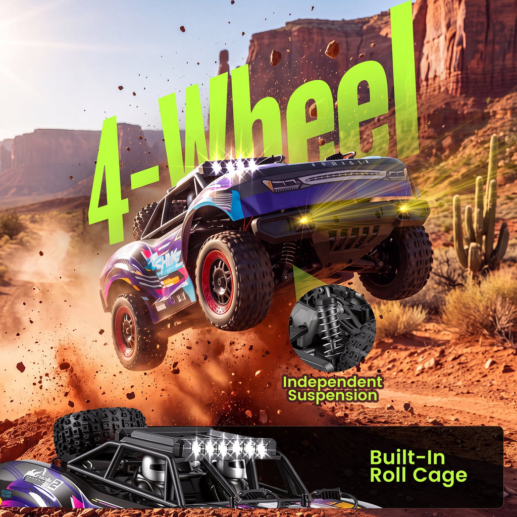 Redsmile 1:18 Fast RC Cars,30 MPH High Speed 4WD Off-Road Remote Control Car with 2 Batteries,2.4 GHz All Terrain RC Truck with LED Lights,Gift for Adults Teens
