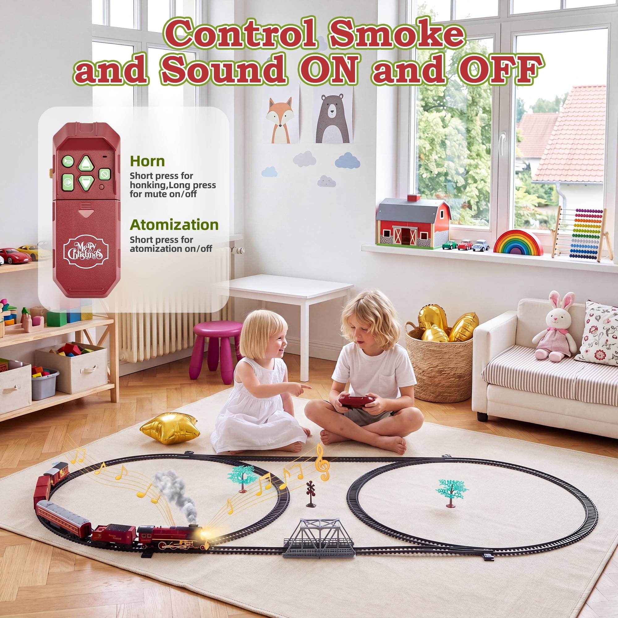 Redsmile Train Set,Remote Control Trains for Set for Kids with Smokes, Lights and Sound,Toy Train Set for Under Christmas Tree, Holiday Birthday Gift for Boys and Girls