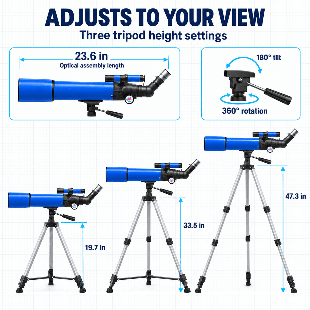 Redsmile Telescope for Adults and Kids, 80mm Aperture 500mm Refractor Telescope for Beginners, High Powered 20x to 50x Astronomy Optics, AZ Mount Tripod, Portable for Moon, Stargazing, Birding, Blue