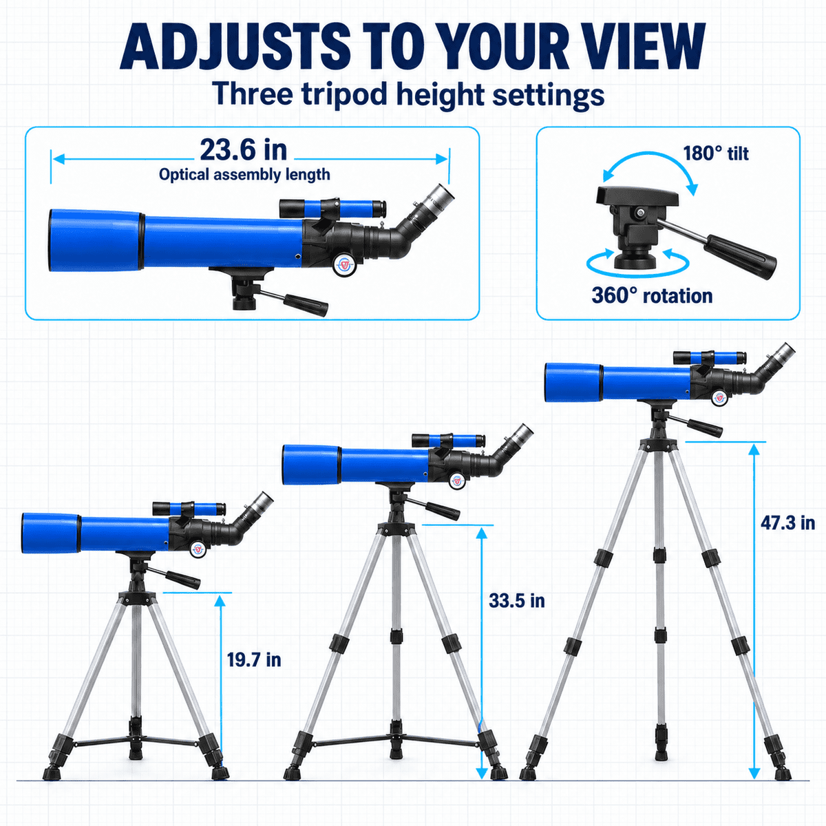 Redsmile Telescope for Adults and Kids, 80mm Aperture 500mm Refractor Telescope for Beginners, High Powered 20x to 50x Astronomy Optics, AZ Mount Tripod, Portable for Moon, Stargazing, Birding, Blue