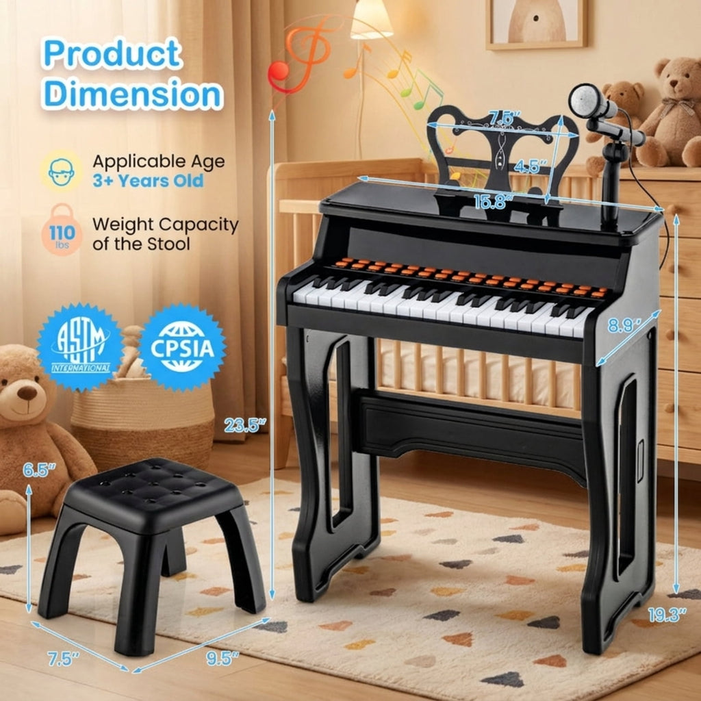 Redsmile 37-Key Kids Piano Keyboard with Microphone and Stool for Toddlers and Beginners Ages 3 and Up, Black