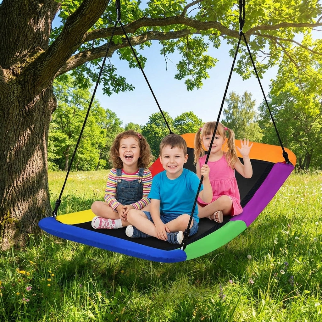 Redsmile Platform Tree Swing for Kids and Adults, 60 Inch Giant Saucer Tree Swing with Adjustable Ropes, 700 lb Outdoor Backyard Swing, Multicolor