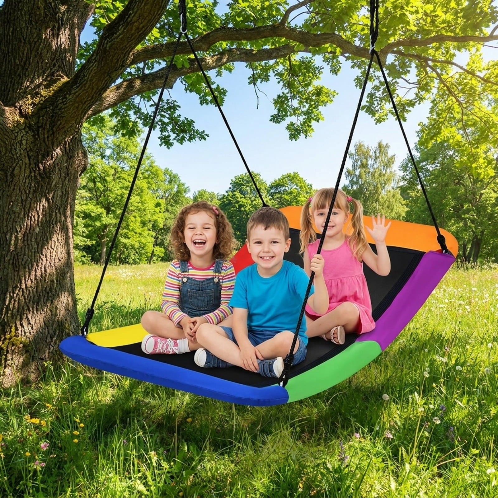 Redsmile Platform Tree Swing for Kids and Adults, 60 Inch Giant Saucer Tree Swing with Adjustable Ropes, 700 lb Outdoor Backyard Swing, Multicolor