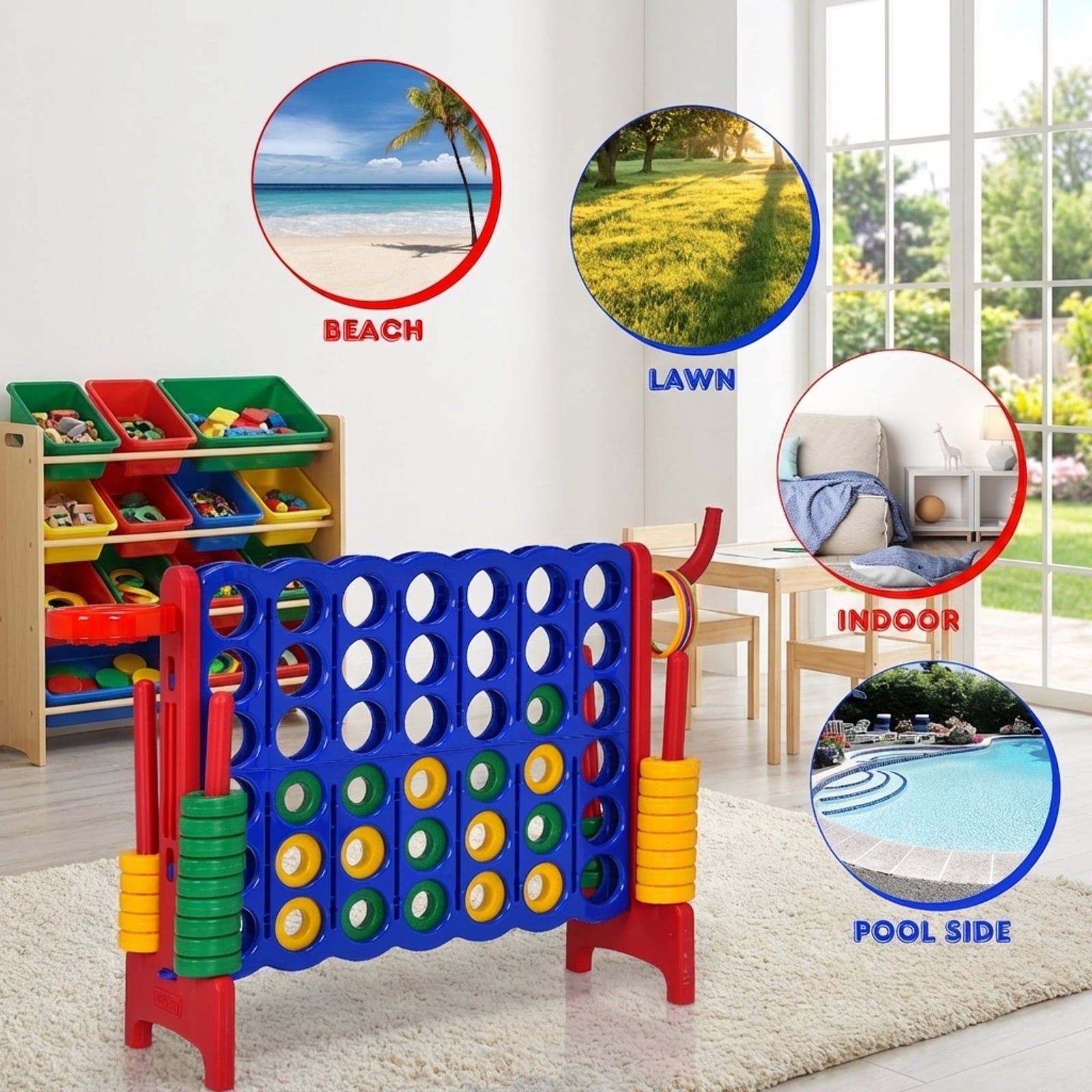 Redsmile 2.5ft 4-to-Score Giant Game Set Red - Portable Outdoor Indoor Game for Birthday Party BBQ Camping Family Fun