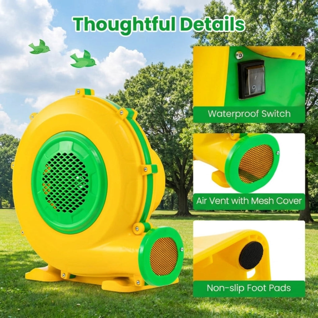 Redsmile 950W Air Blower Pump Fan with Handle and Ground Stakes, High-Performance Inflatable Blower for Bounce House and Holiday Inflatables, Portable Air Pump, Yellow