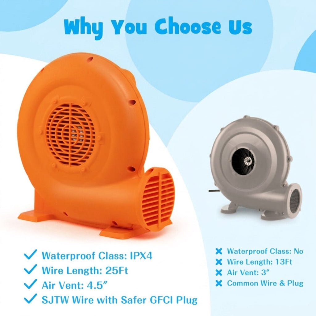 Redsmile 380W Air Blower for Inflatables with 25 Feet Wire and GFCI Plug, ETL Certified 0.5HP Inflatable Blower Pump Fan with Ground Stakes for Bounce House Holiday Inflatables, IPX4, Orange