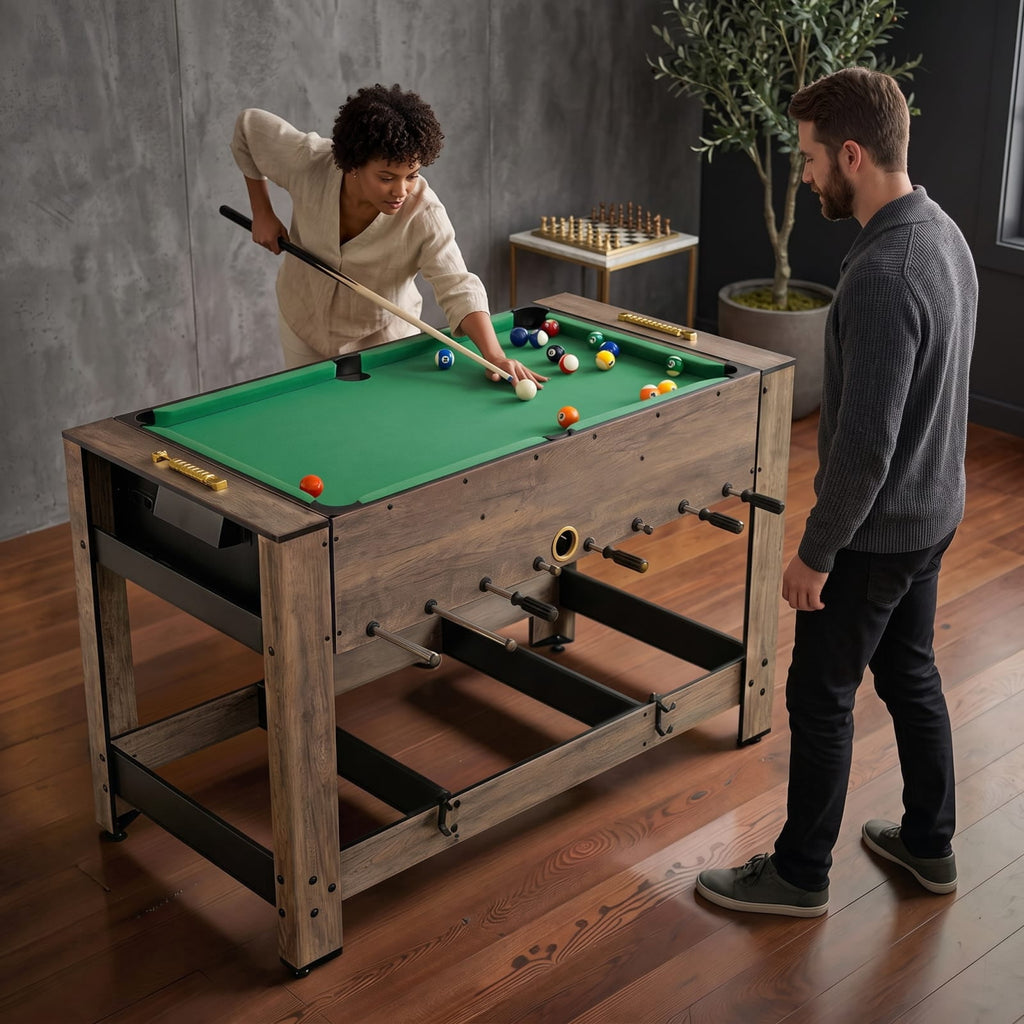 Redsmile 2-in-1 Swivel Foosball and Pool Combo Game Table for Game Room Family Fun Indoor Play Natural