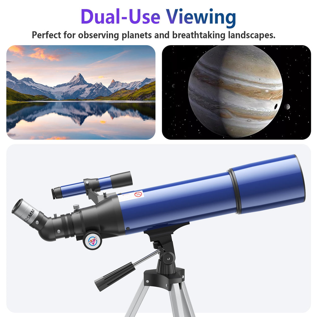 Redsmile Telescope for Adults Astronomy Beginners80mm Aperture 500mm Refractor Telescope with AZ Mount Tripod and 2 Eyepieces20x to 50x Magnification for Moon ViewingBlue