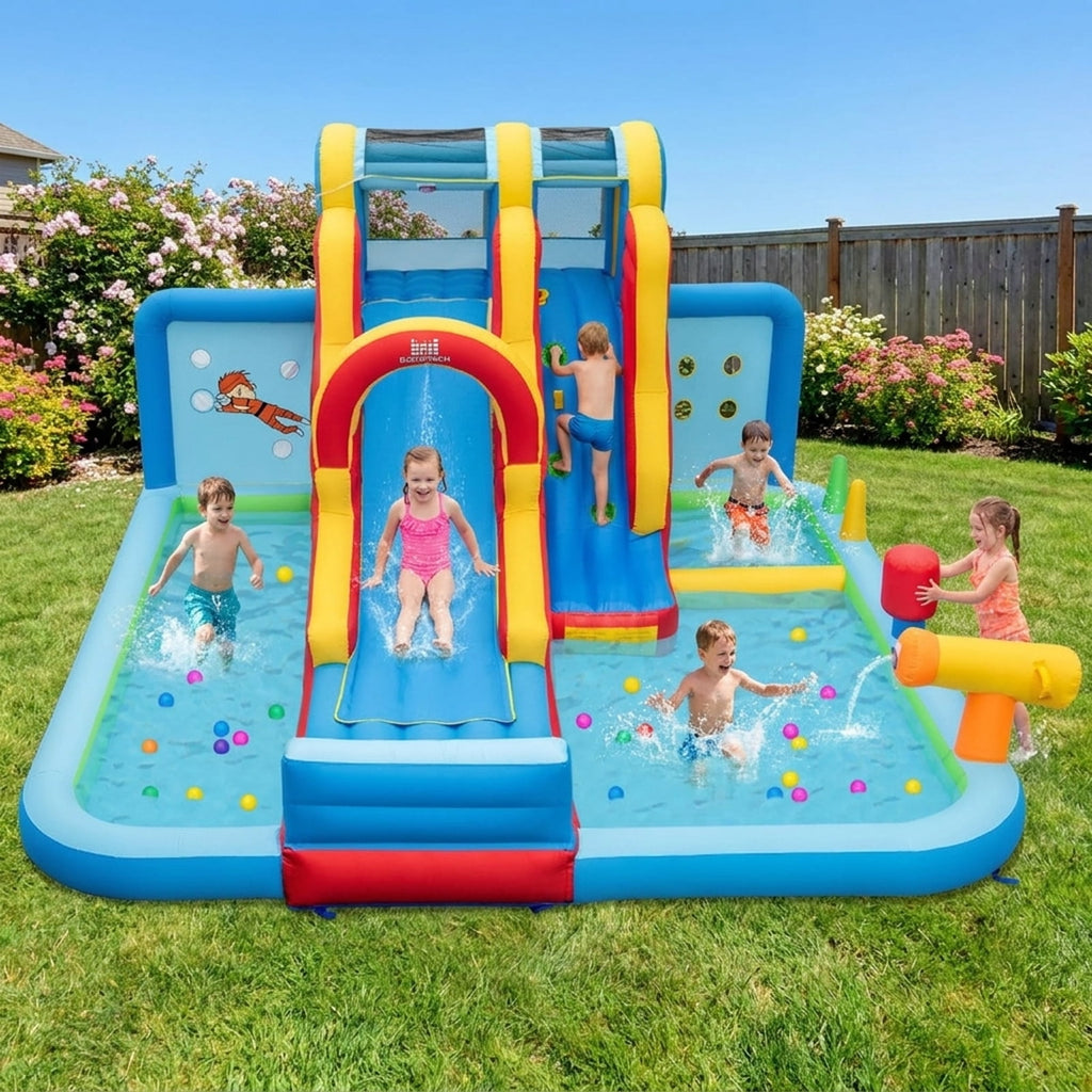 Redsmile Inflatable Water Slide Water Park with Long Slide, Splash Pools and Ball Pit, Backyard Water Slide Bounce House for Kids Ages 3+, 900D Oxford Outdoor Fun (Without Blower)