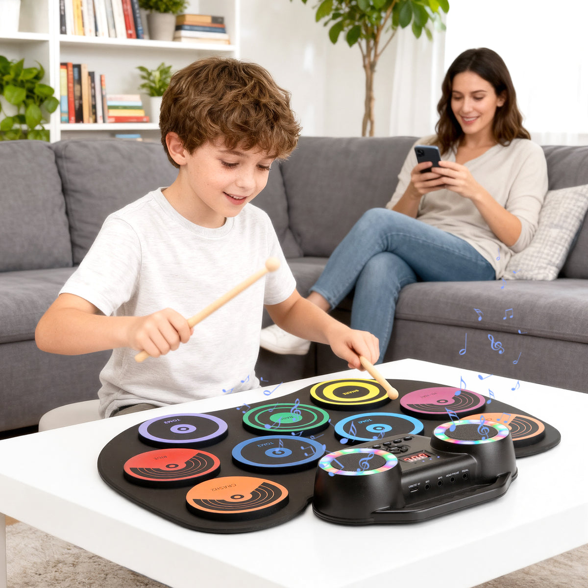 Redsmile Electronic Drum Set Kit with 9 Pads and Bluetooth Dual Speakers for Kids and Adults,Portable Practice Kit for Beginners