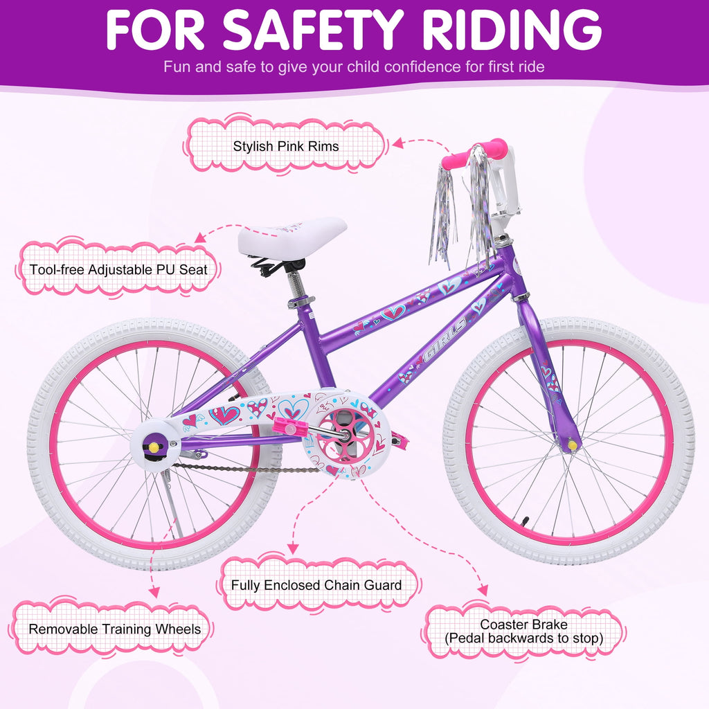 Redsmile 20 in. Kids Bike, Bicycle for Girls and Boys Ages 6-12 Years, Purple