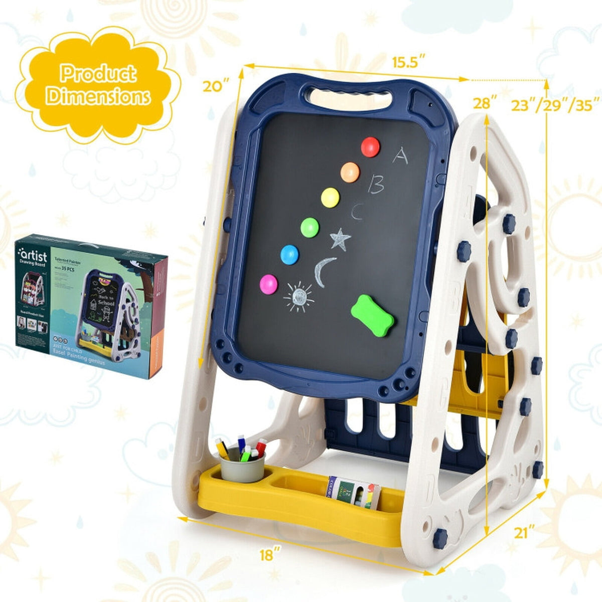 Redsmile 3-in-1 Kids Art Easel Double-Sided Tabletop Easel with Art Accessories, Art Easel for Kids, Standing Easel, Double Sided Easel for Toddlers Boys Girls, Christmas Birthday Gift, Blue